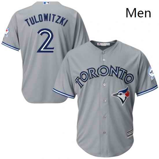 Mens Majestic Toronto Blue Jays 2 Troy Tulowitzki Replica Grey Road 40th Anniversary Patch MLB Jersey